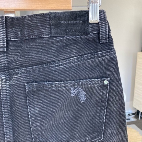 💋NWOT Zara Black Denim Jean Metal Eyelet Side Stripe Distressed Rip Skirt XS - Picture 7 of 8